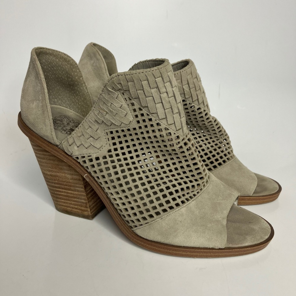 Vince Camuto fritzey gray laser cut peep toe heels‎ women's size 8.5 business